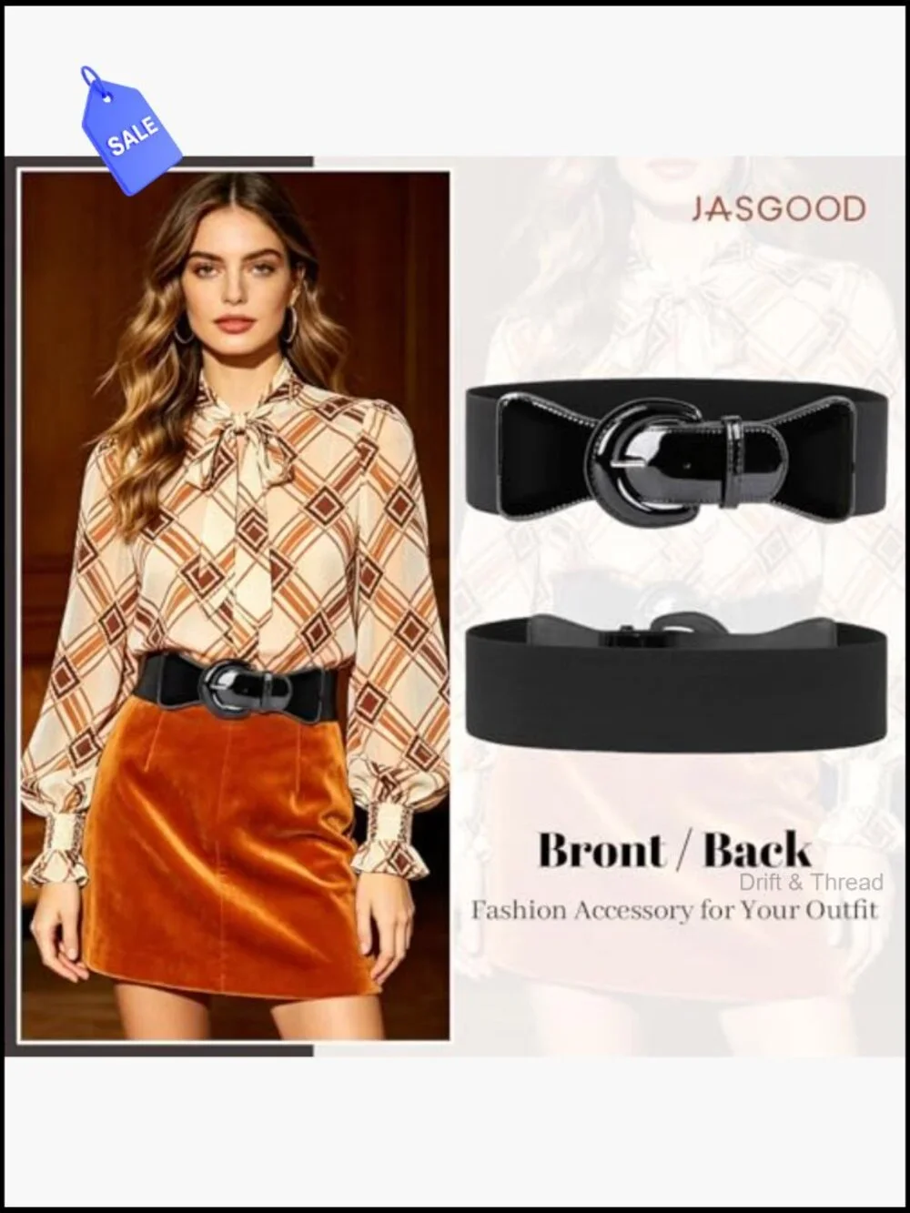 Wide Elastic Stretch Belt Vintage Chunky Buckle Patent Leather Waist Belt for